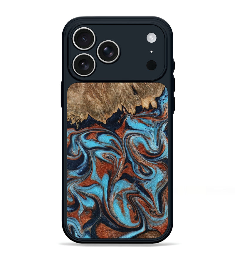iPhone 17 Pro Max Wood Phone Case - Landyn (Teal & Gold, 798200)