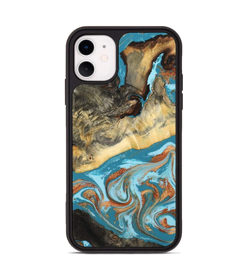 iPhone 11 Wood Phone Case - Conrad (Teal & Gold, 798201)