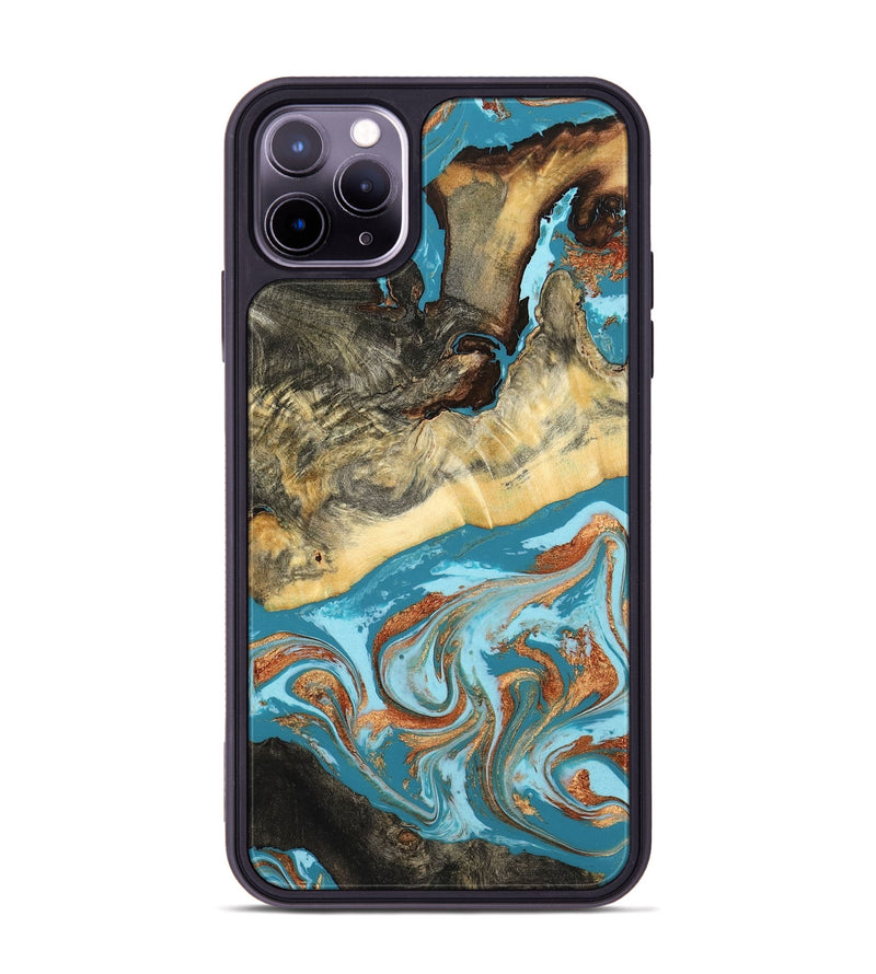 iPhone 11 Pro Max Wood Phone Case - Conrad (Teal & Gold, 798201)