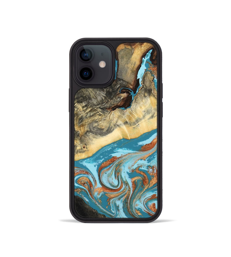 iPhone 12 mini Wood Phone Case - Conrad (Teal & Gold, 798201)