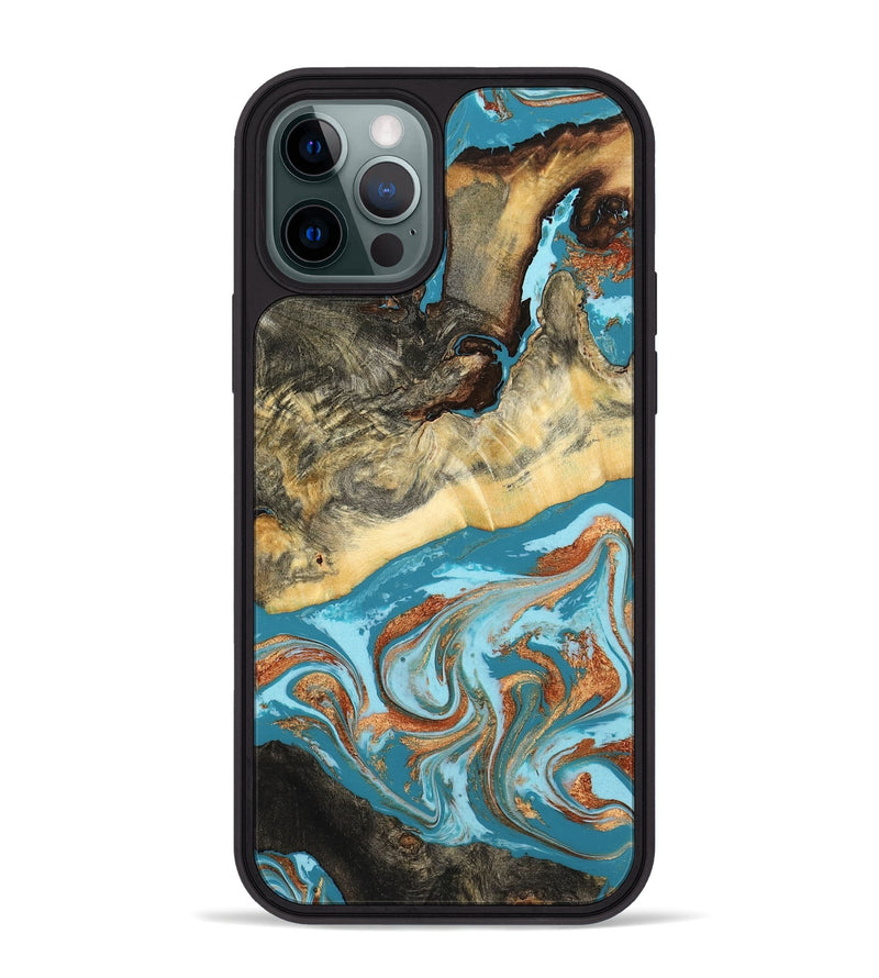 iPhone 12 Pro Max Wood Phone Case - Conrad (Teal & Gold, 798201)