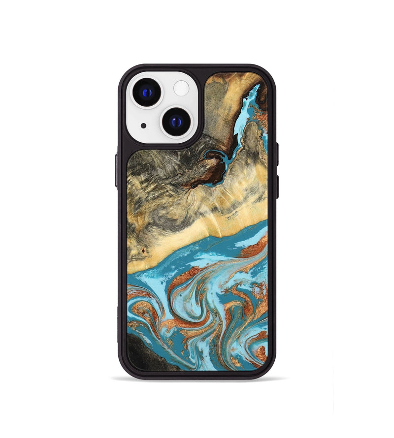 iPhone 13 mini Wood Phone Case - Conrad (Teal & Gold, 798201)