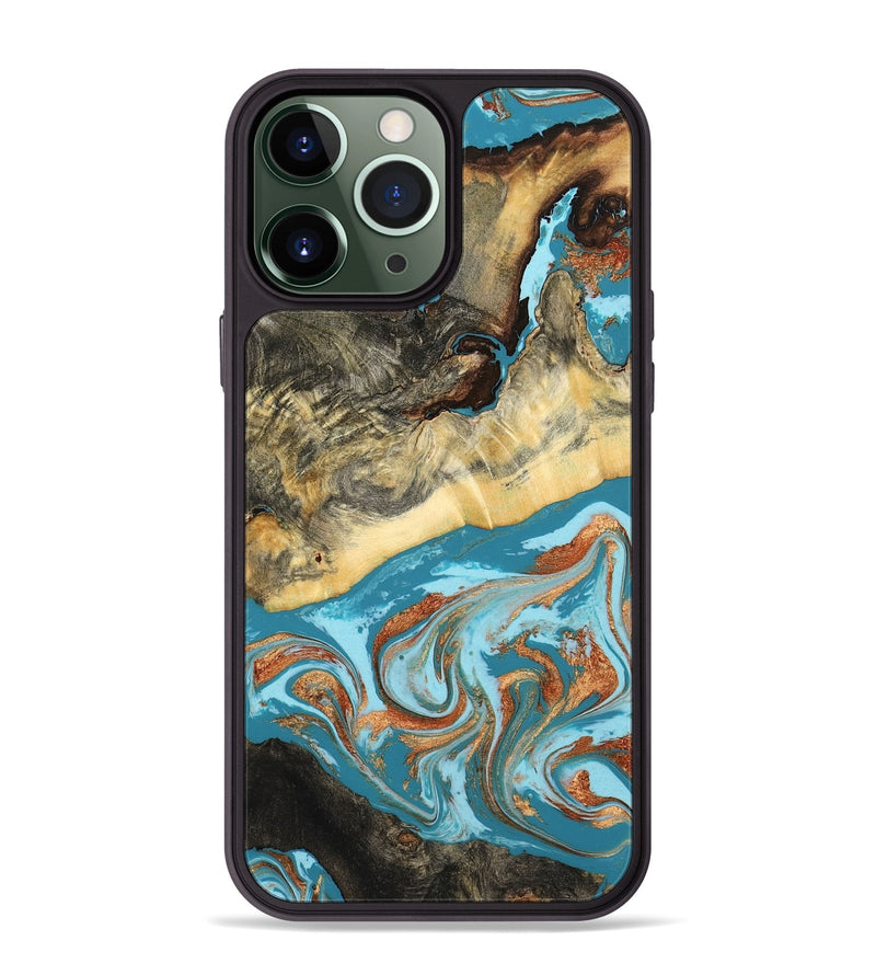 iPhone 13 Pro Max Wood Phone Case - Conrad (Teal & Gold, 798201)