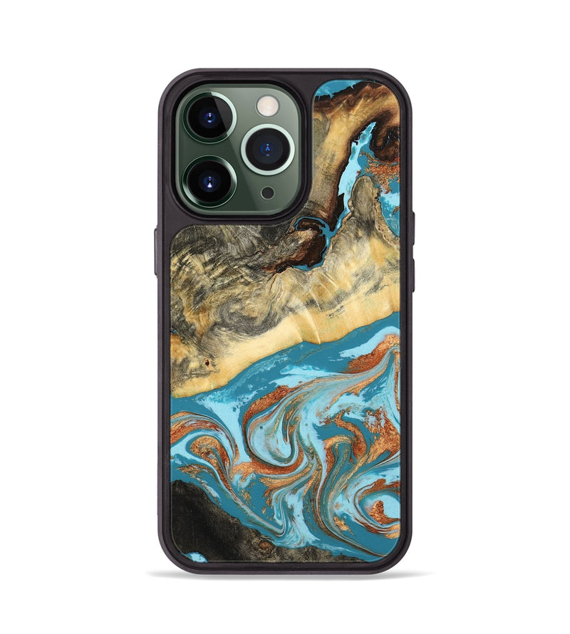 iPhone 13 Pro Wood Phone Case - Conrad (Teal & Gold, 798201)