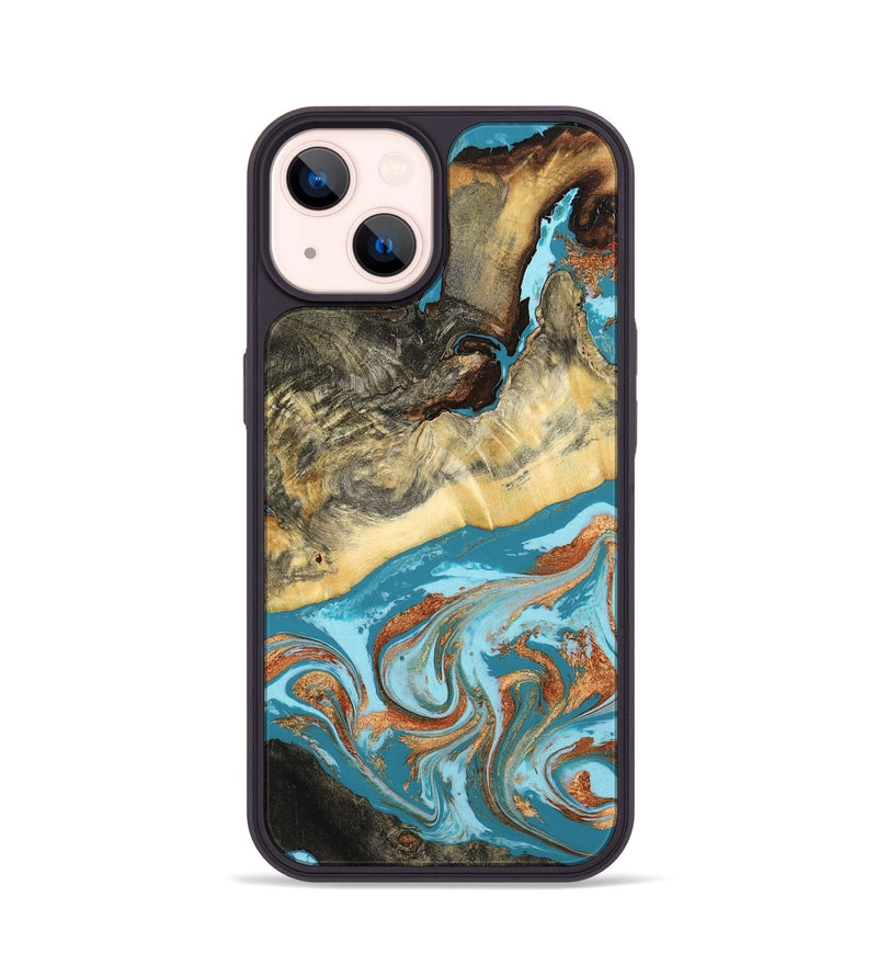 iPhone 14 Wood Phone Case - Conrad (Teal & Gold, 798201)