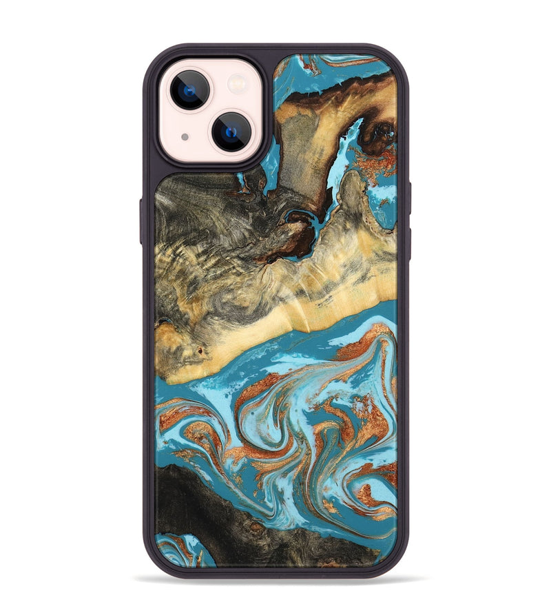 iPhone 14 Plus Wood Phone Case - Conrad (Teal & Gold, 798201)