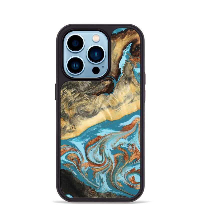 iPhone 14 Pro Wood Phone Case - Conrad (Teal & Gold, 798201)