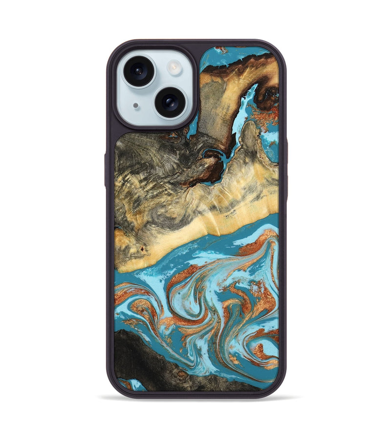 iPhone 15 Wood Phone Case - Conrad (Teal & Gold, 798201)