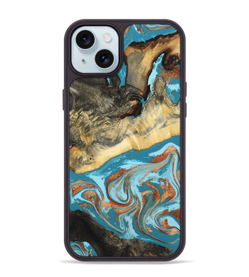 iPhone 15 Plus Wood Phone Case - Conrad (Teal & Gold, 798201)