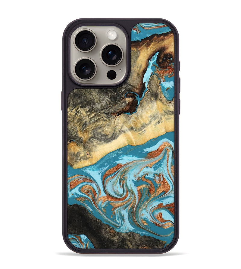 iPhone 15 Pro Max Wood Phone Case - Conrad (Teal & Gold, 798201)