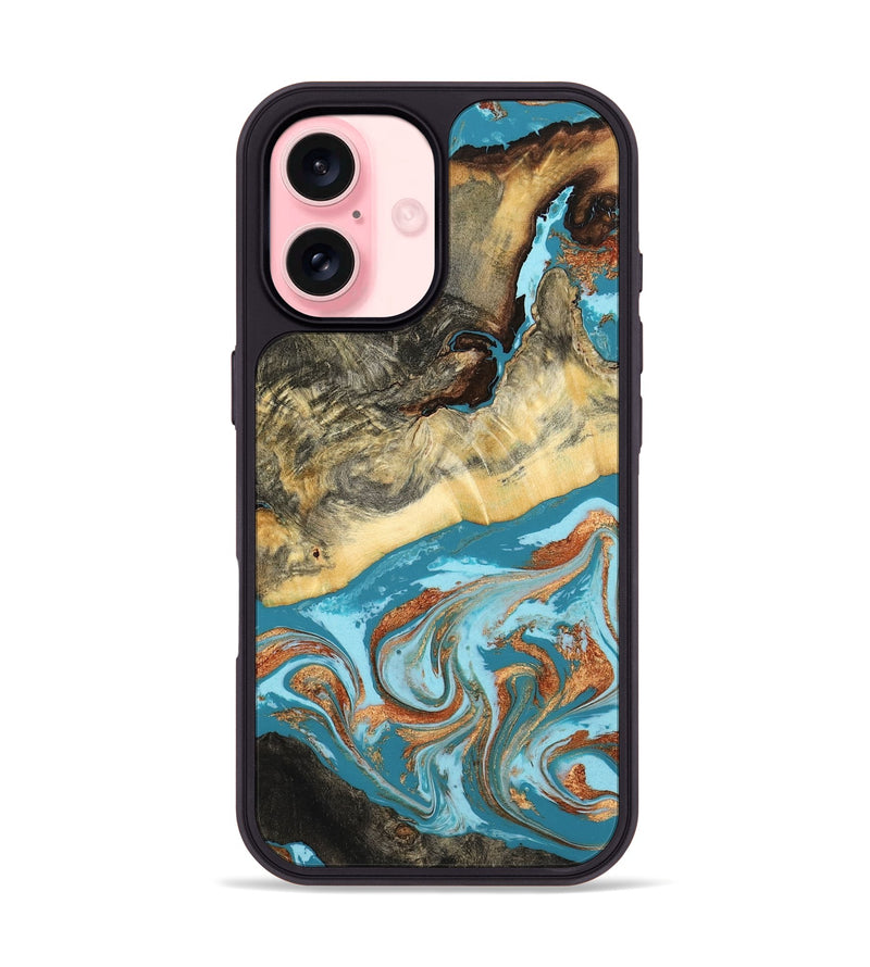 iPhone 16 Wood Phone Case - Conrad (Teal & Gold, 798201)