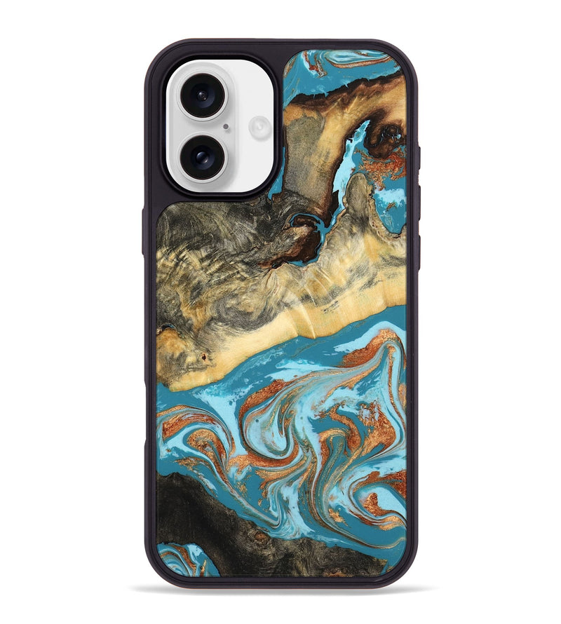 iPhone 16 Plus Wood Phone Case - Conrad (Teal & Gold, 798201)