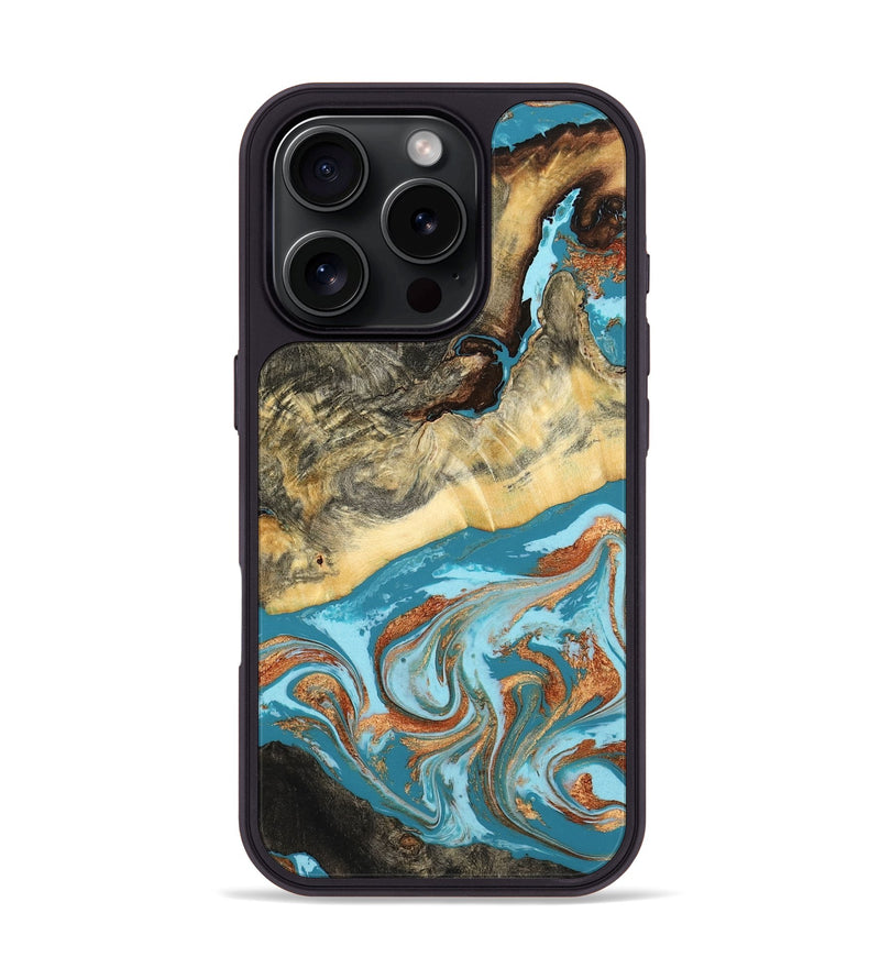 iPhone 16 Pro Wood Phone Case - Conrad (Teal & Gold, 798201)