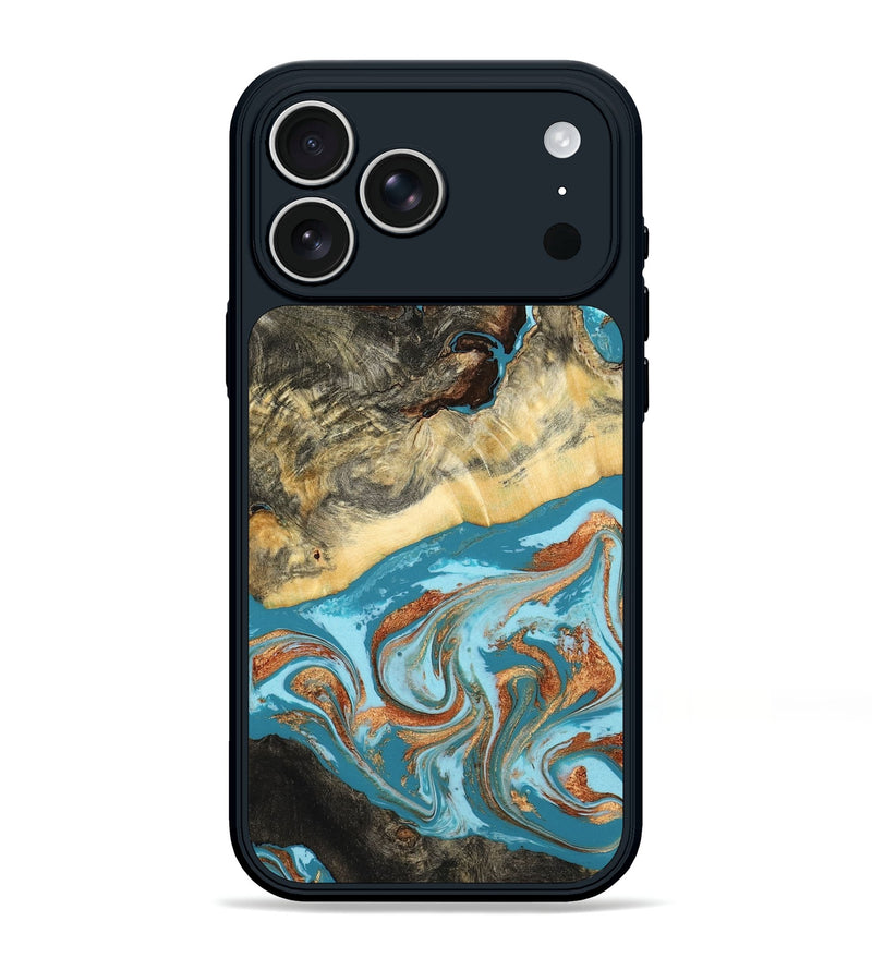 iPhone 17 Pro Max Wood Phone Case - Conrad (Teal & Gold, 798201)