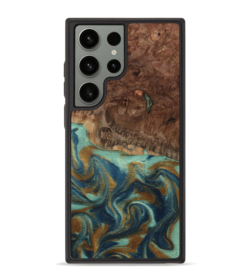 Galaxy S23 Ultra Wood Phone Case - Vicente (Teal & Gold, 798202)