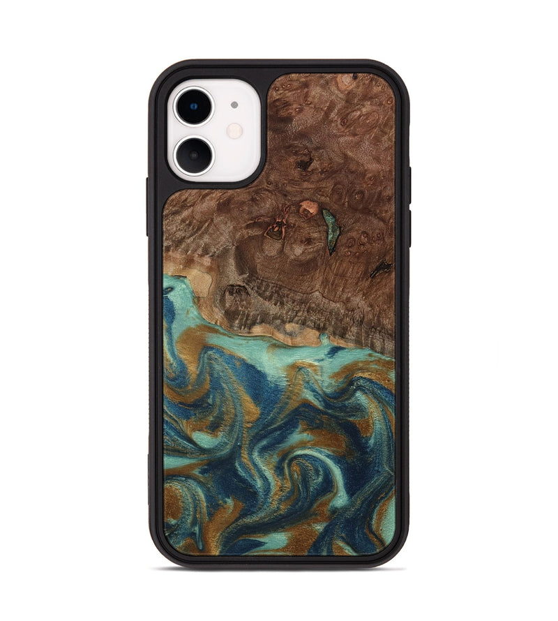 iPhone 11 Wood Phone Case - Vicente (Teal & Gold, 798202)