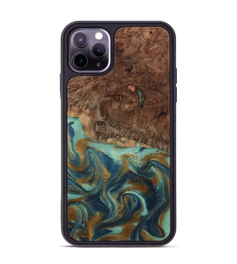 iPhone 11 Pro Max Wood Phone Case - Vicente (Teal & Gold, 798202)