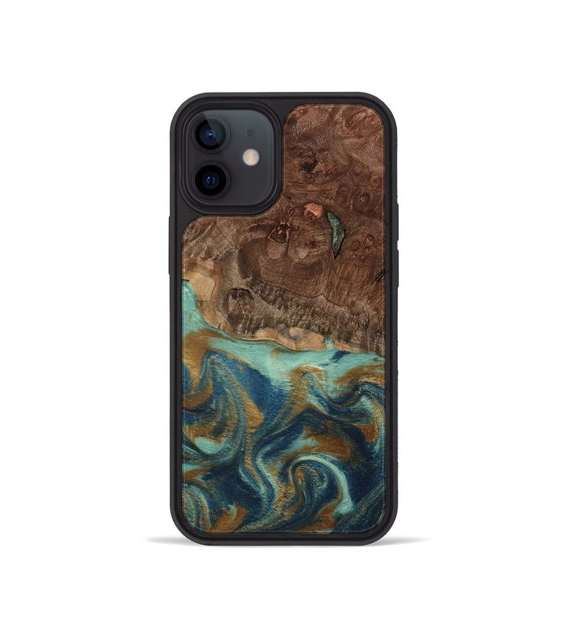 iPhone 12 mini Wood Phone Case - Vicente (Teal & Gold, 798202)