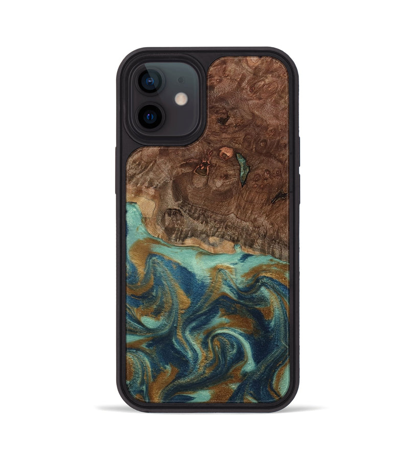 iPhone 12 Wood Phone Case - Vicente (Teal & Gold, 798202)