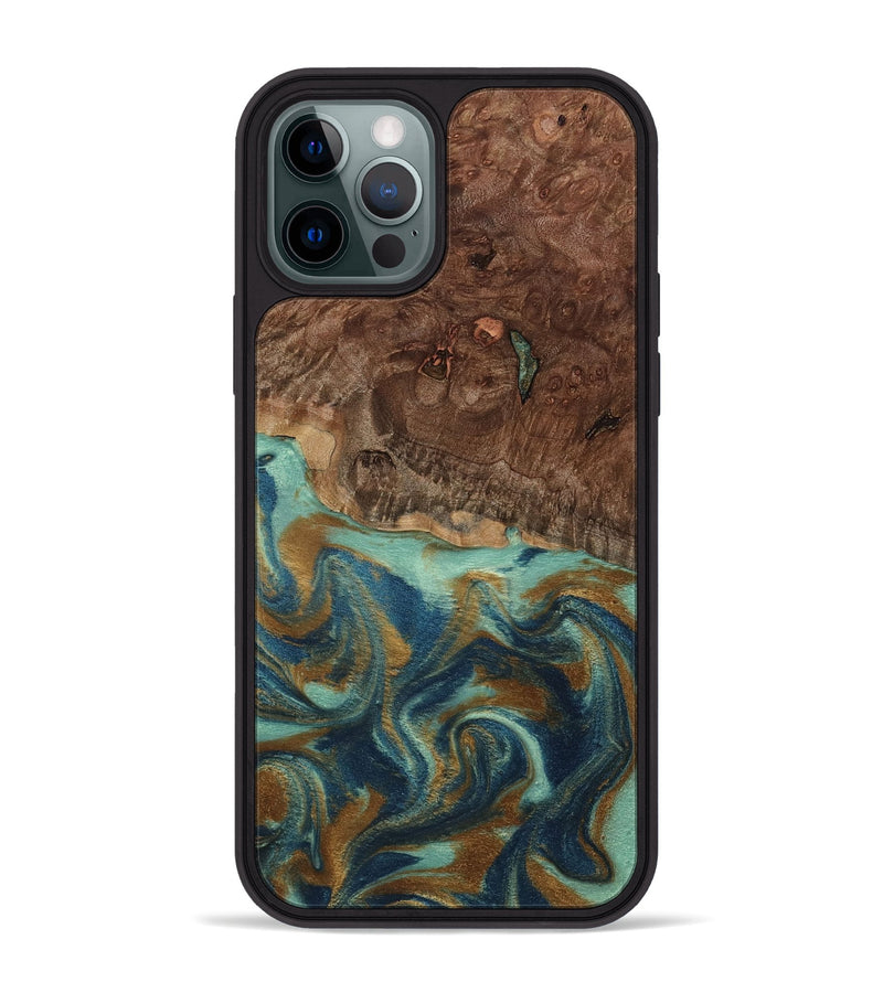 iPhone 12 Pro Max Wood Phone Case - Vicente (Teal & Gold, 798202)