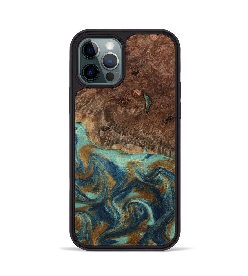 iPhone 12 Pro Wood Phone Case - Vicente (Teal & Gold, 798202)