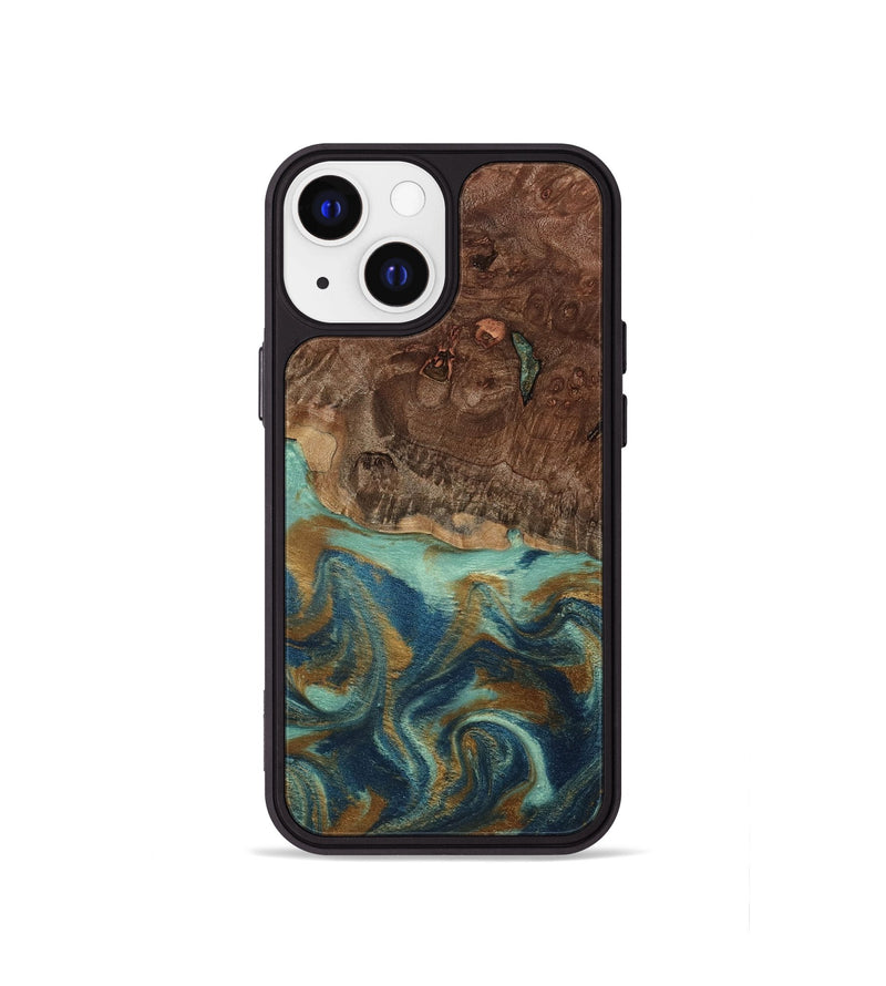 iPhone 13 mini Wood Phone Case - Vicente (Teal & Gold, 798202)
