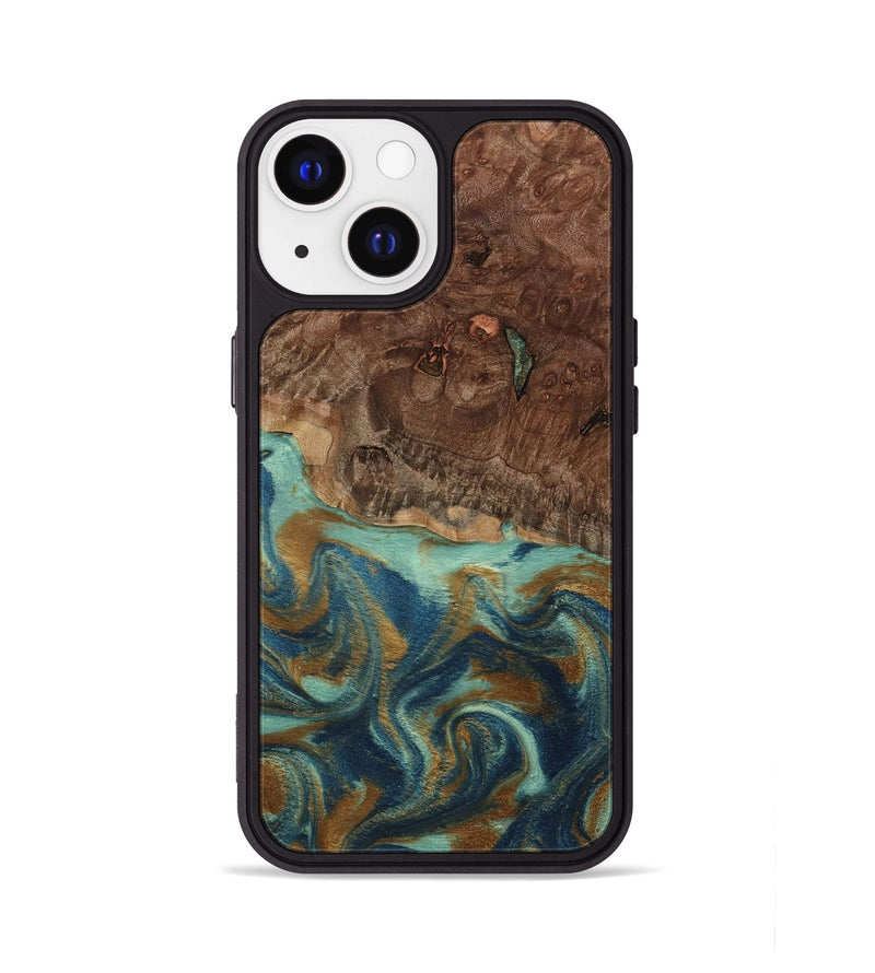 iPhone 13 Wood Phone Case - Vicente (Teal & Gold, 798202)