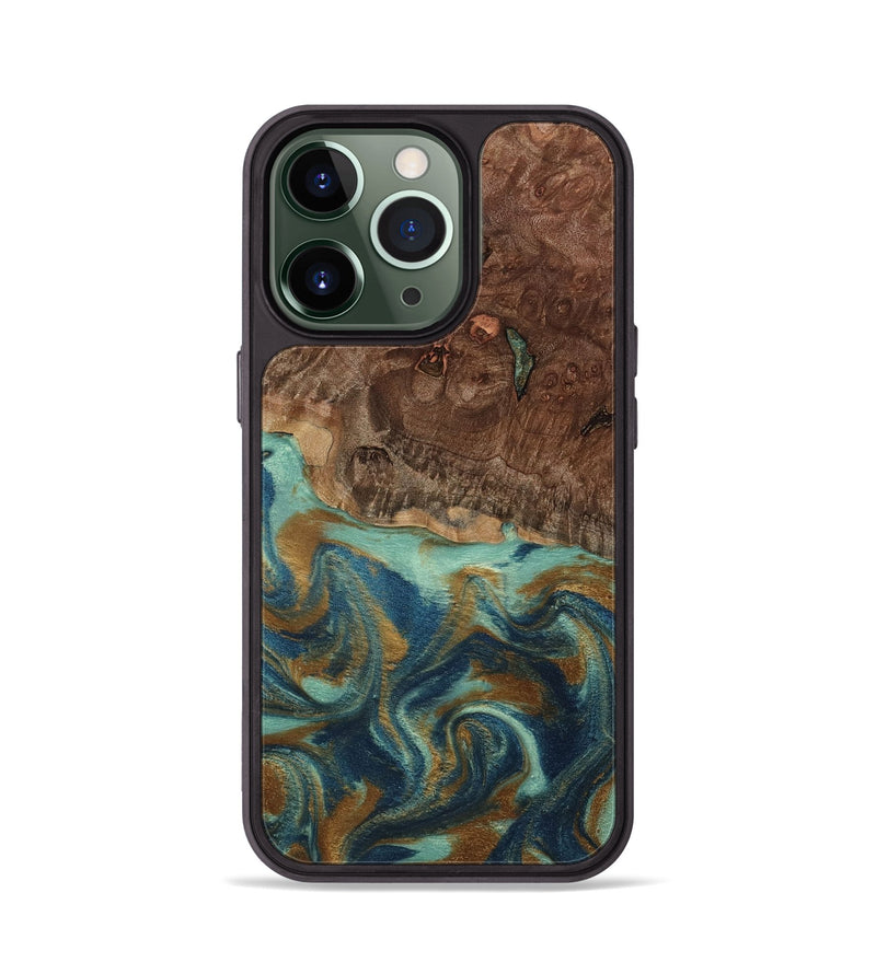 iPhone 13 Pro Wood Phone Case - Vicente (Teal & Gold, 798202)