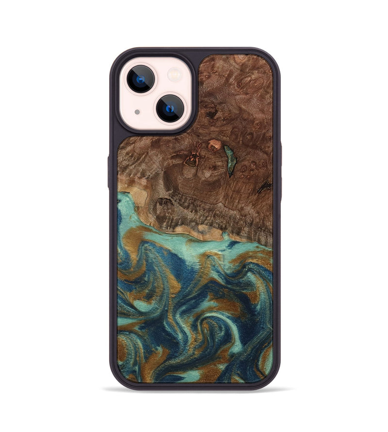 iPhone 14 Wood Phone Case - Vicente (Teal & Gold, 798202)