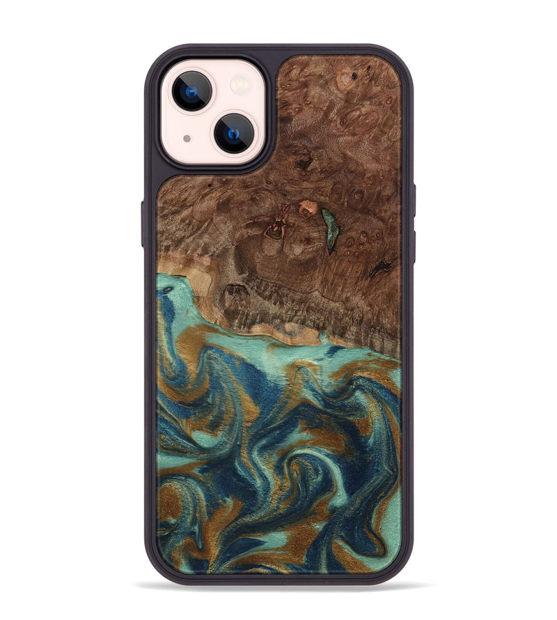iPhone 14 Plus Wood Phone Case - Vicente (Teal & Gold, 798202)