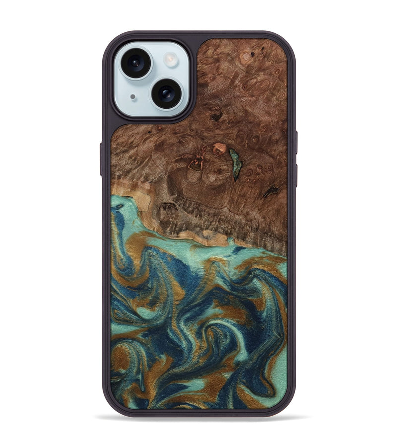 iPhone 15 Plus Wood Phone Case - Vicente (Teal & Gold, 798202)