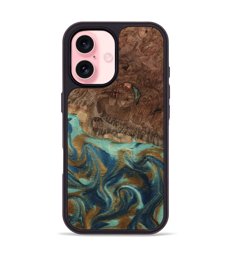 iPhone 16 Wood Phone Case - Vicente (Teal & Gold, 798202)