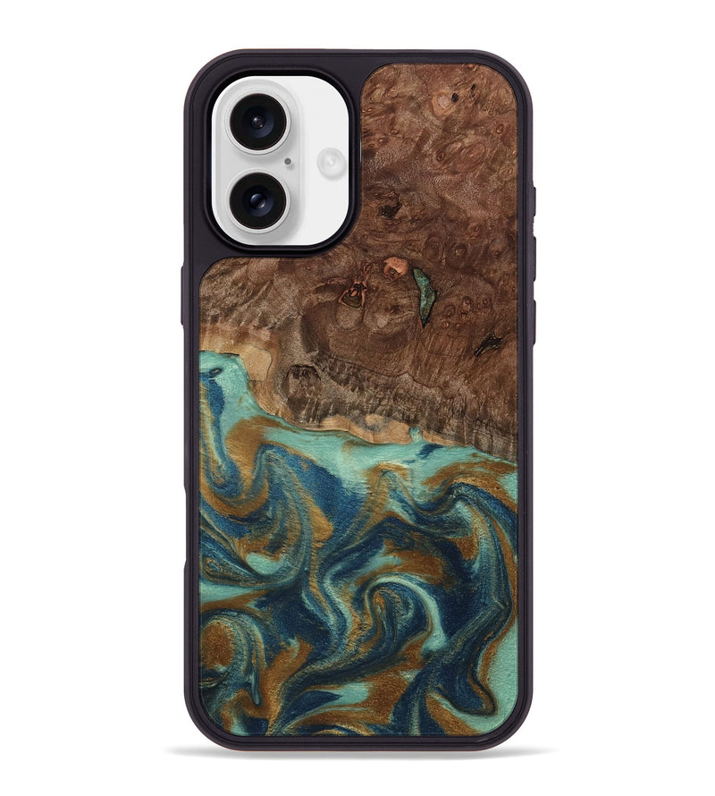 iPhone 16 Plus Wood Phone Case - Vicente (Teal & Gold, 798202)