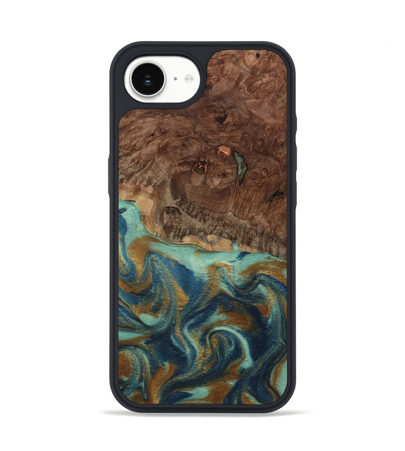 iPhone 16e Wood Phone Case - Vicente (Teal & Gold, 798202)