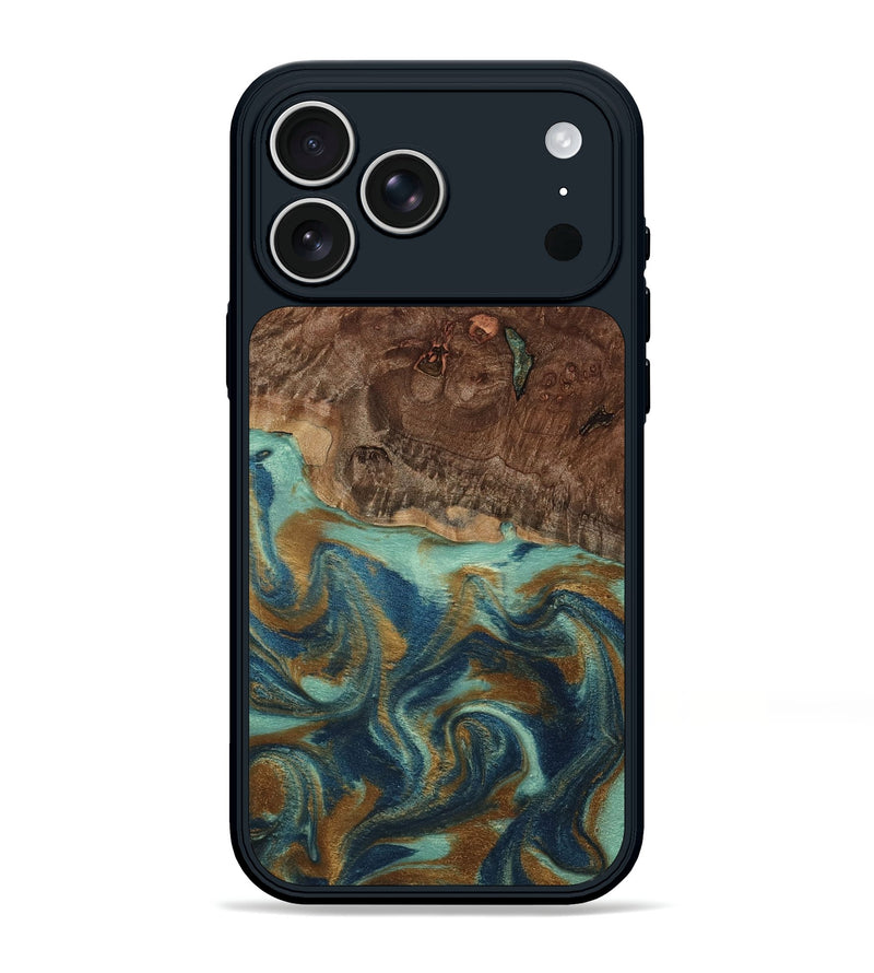 iPhone 17 Pro Max Wood Phone Case - Vicente (Teal & Gold, 798202)