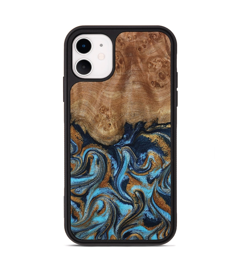 iPhone 11 Wood Phone Case - Susana (Teal & Gold, 798204)