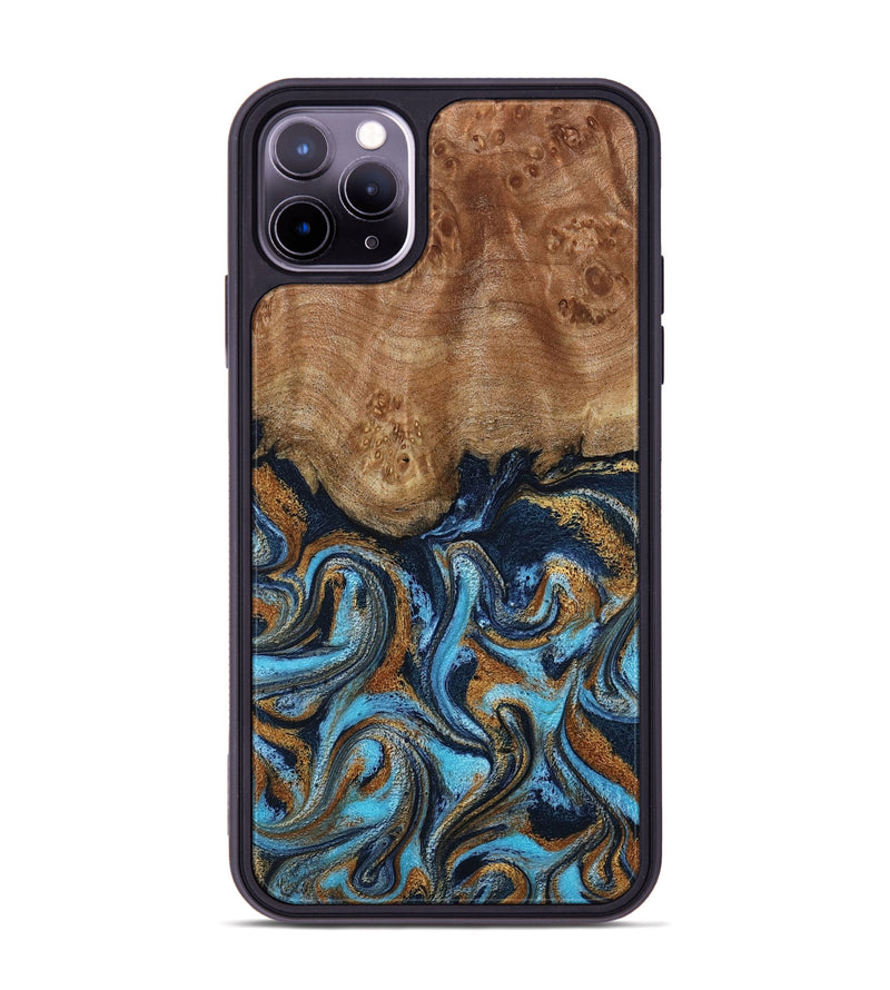 iPhone 11 Pro Max Wood Phone Case - Susana (Teal & Gold, 798204)