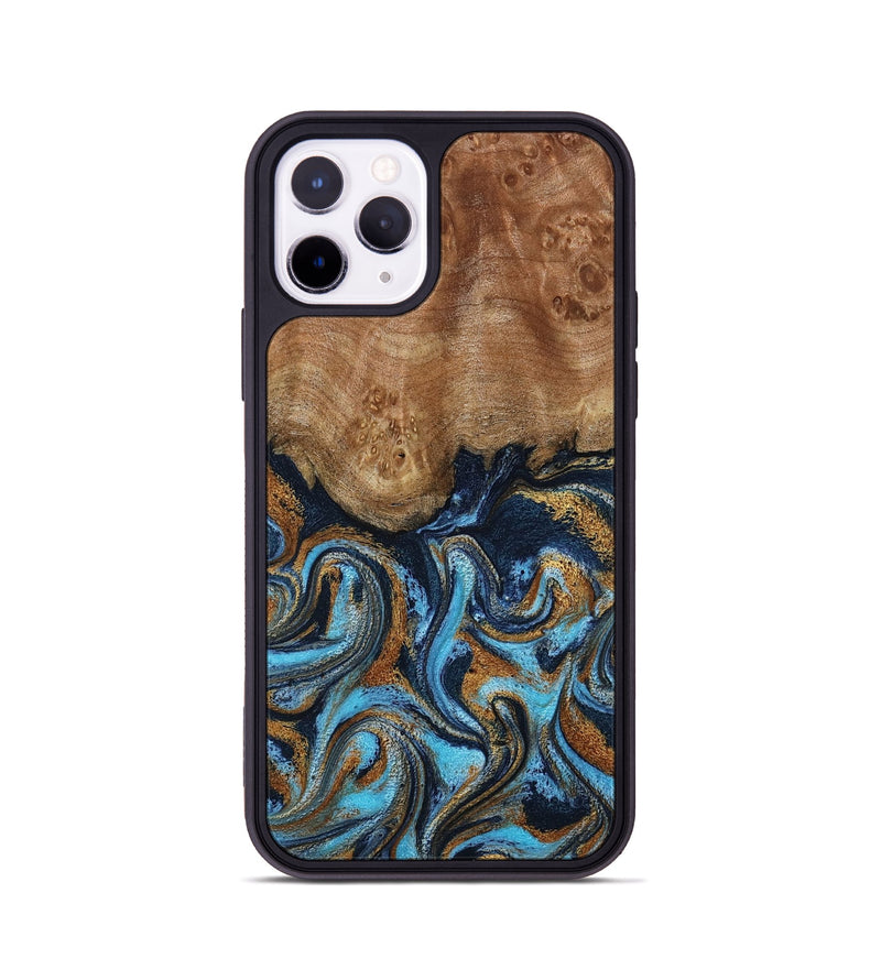 iPhone 11 Pro Wood Phone Case - Susana (Teal & Gold, 798204)