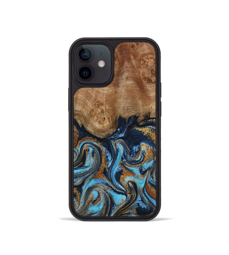 iPhone 12 mini Wood Phone Case - Susana (Teal & Gold, 798204)