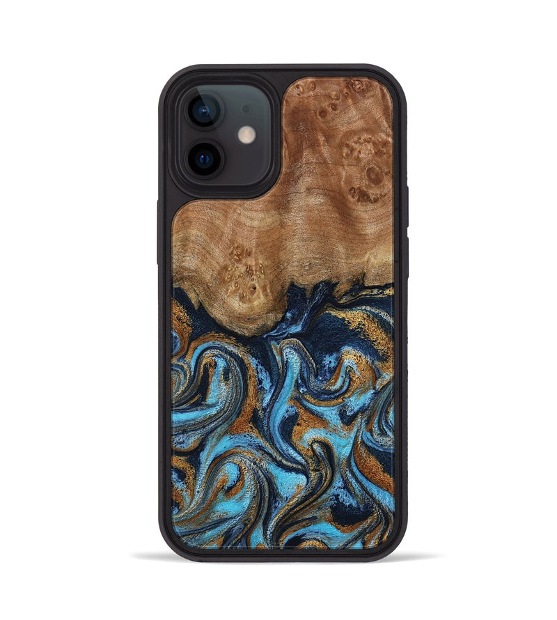 iPhone 12 Wood Phone Case - Susana (Teal & Gold, 798204)