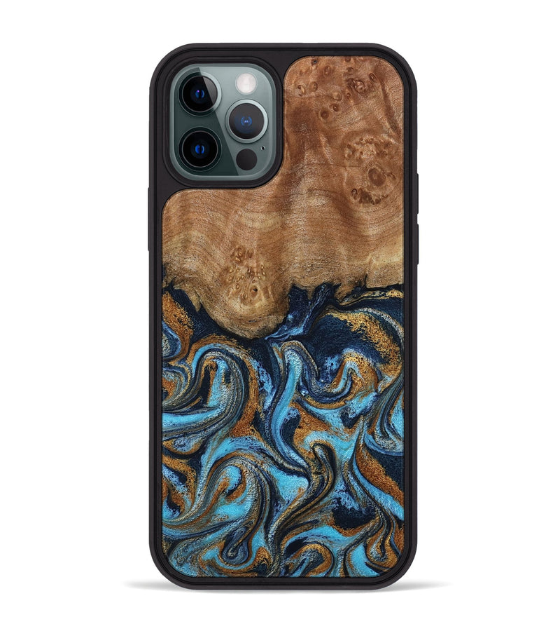iPhone 12 Pro Max Wood Phone Case - Susana (Teal & Gold, 798204)