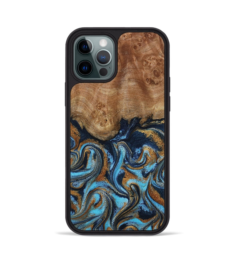 iPhone 12 Pro Wood Phone Case - Susana (Teal & Gold, 798204)