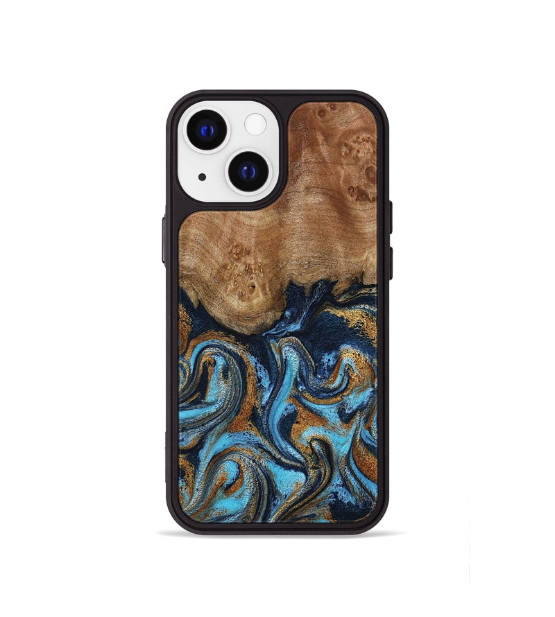iPhone 13 mini Wood Phone Case - Susana (Teal & Gold, 798204)
