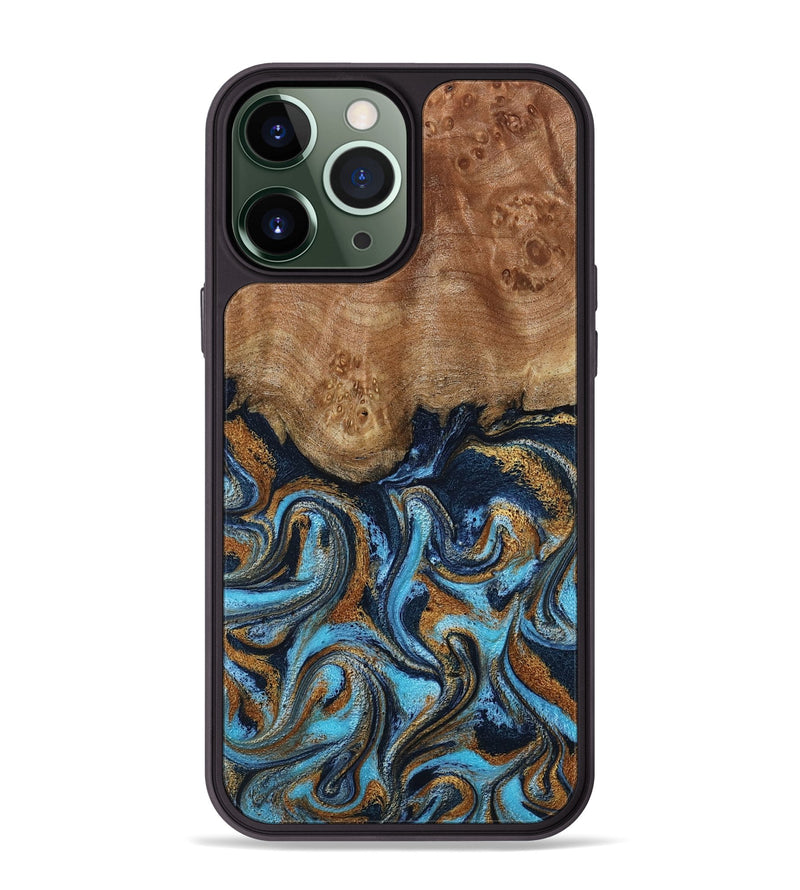 iPhone 13 Pro Max Wood Phone Case - Susana (Teal & Gold, 798204)