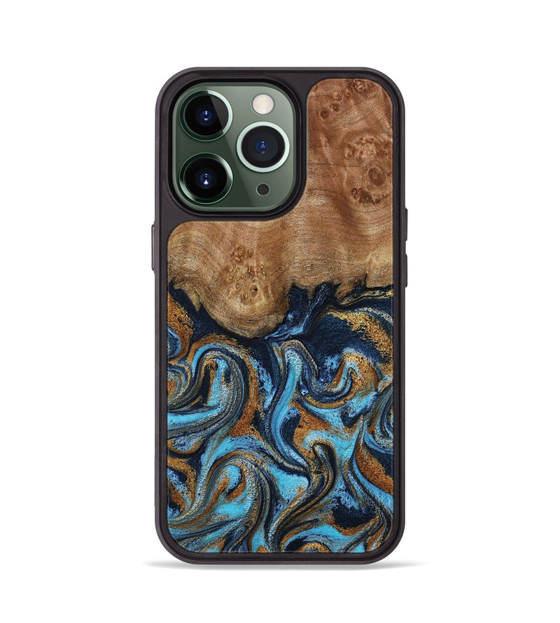 iPhone 13 Pro Wood Phone Case - Susana (Teal & Gold, 798204)