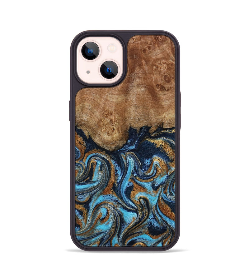 iPhone 14 Wood Phone Case - Susana (Teal & Gold, 798204)