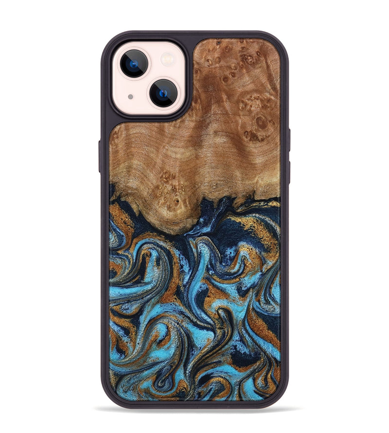 iPhone 14 Plus Wood Phone Case - Susana (Teal & Gold, 798204)