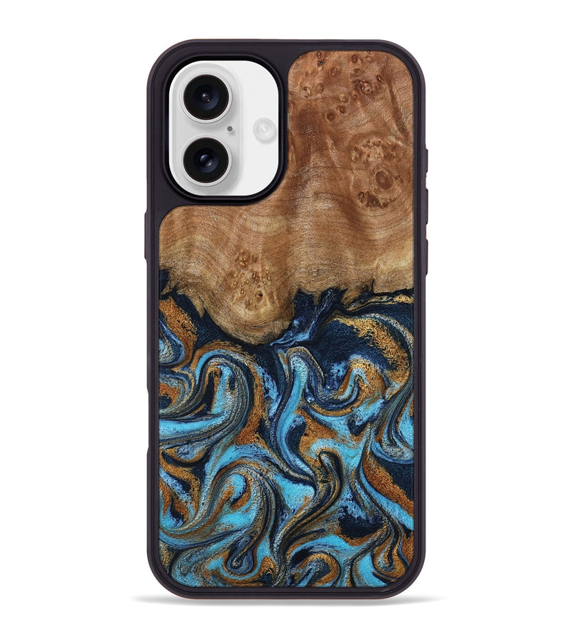iPhone 16 Plus Wood Phone Case - Susana (Teal & Gold, 798204)
