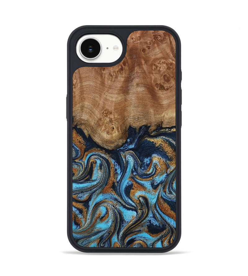 iPhone 16e Wood Phone Case - Susana (Teal & Gold, 798204)