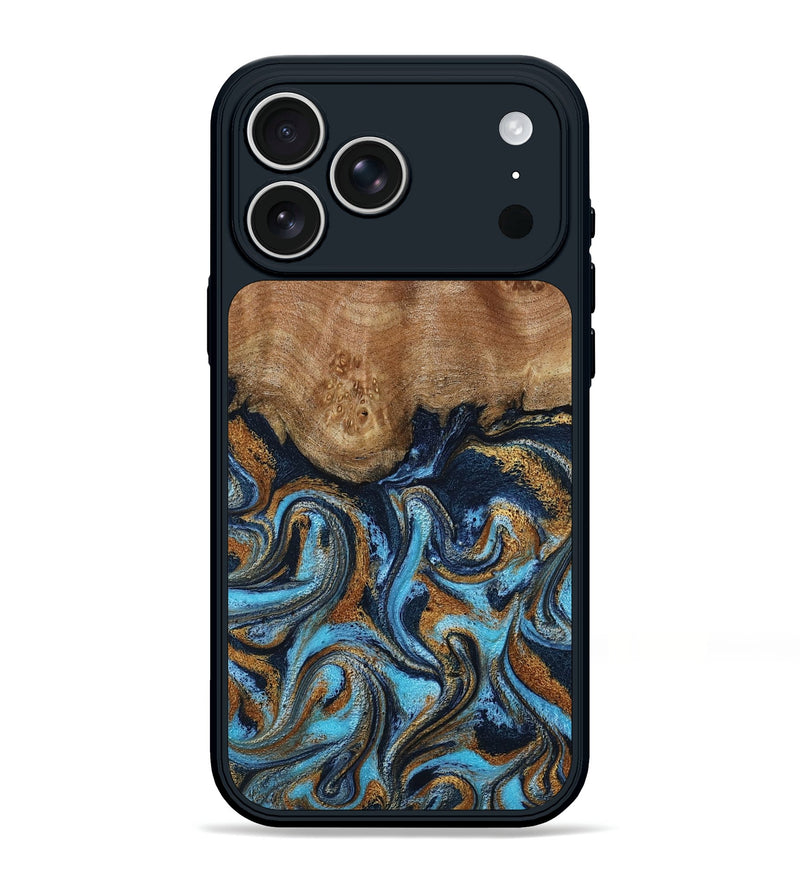 iPhone 17 Pro Max Wood Phone Case - Susana (Teal & Gold, 798204)